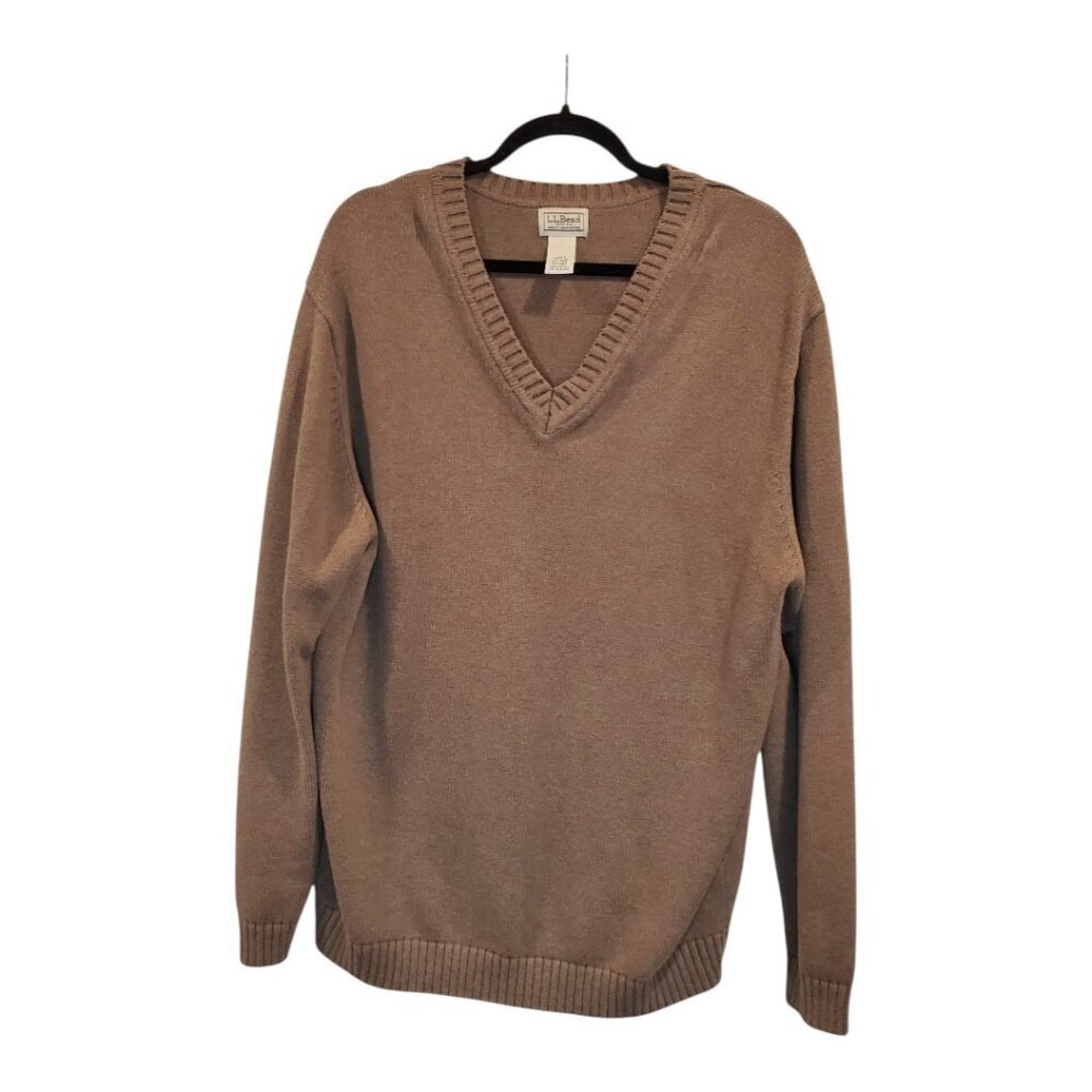 L.L. Bean SZ XL Men's 100% Cotton Knit Pullover V-Neck Brown Sweater O FW82